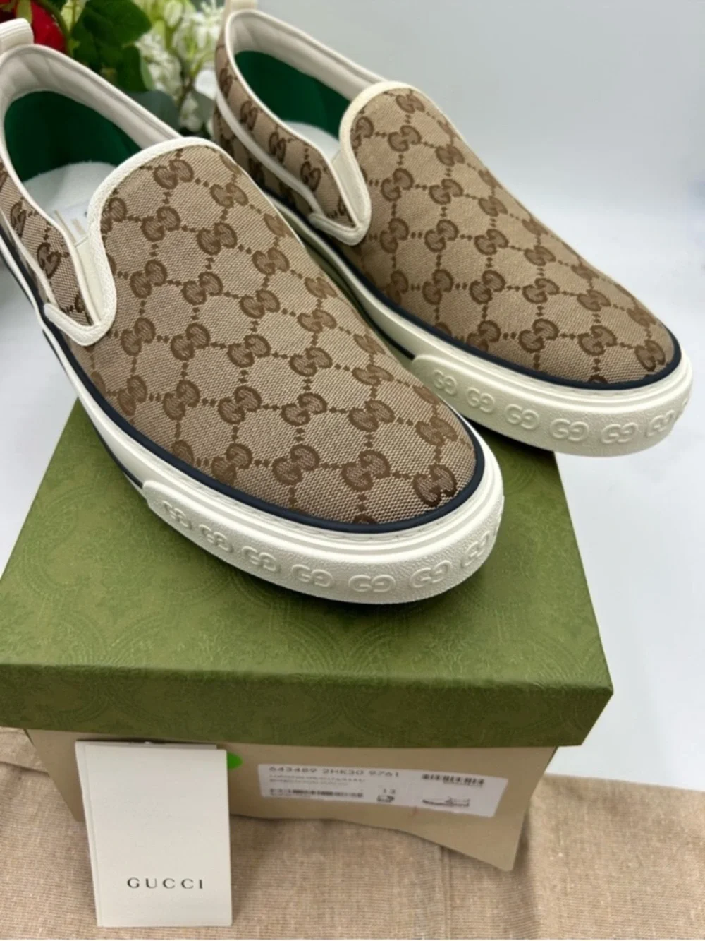 Men’s Gucci tennis 1977 slip on sneakers GG canvas size 13 made in Italy